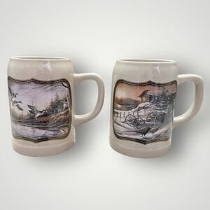 Terry Redlin Wildlife Havens Beer Stein Mug Set Vintage Wood Duck Pheasant 1997